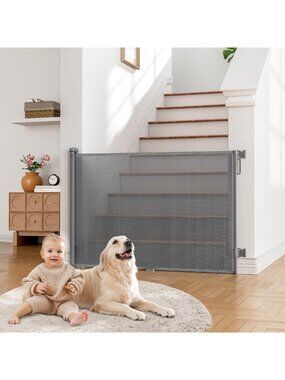 Extra Wide Retractable Baby Gate | 55" x 34" Dog Gate for Stairs & Doorways